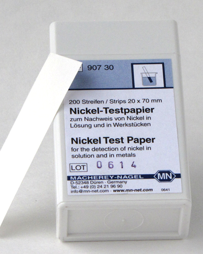 Nickel test paper * *TEST PROCEDURE IS INTRICATE, PRODUCT NOT RECOMMENDED FOR USE BY NON CHEMIST* REQUEST TEST PROCEDURE PRIOR TO ORDERING (see QUANTOFIX® Nickel 91305 as an alternative) *Additional reagents are required to perform this test, they are not included with this item* #90730