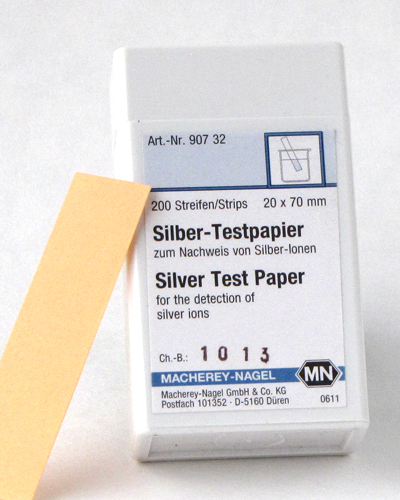 Silver test paper *TEST PROCEDURE IS INTRICATE, PRODUCT NOT RECOMMENDED FOR USE BY NON CHEMIST* REQUEST TEST PROCEDURE PRIOR TO ORDERING   *Additional reagents are required to perform this test, they are not included with this item*  #90732