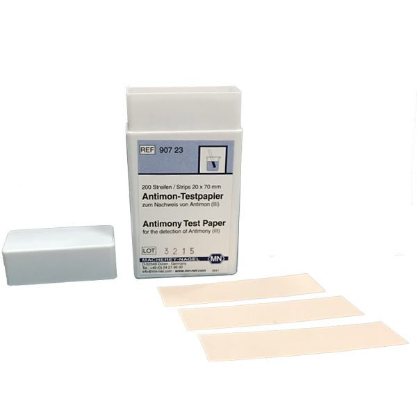 Antimony test paper *TEST PROCEDURE IS INTRICATE, PRODUCT NOT RECOMMENDED FOR USE BY NON CHEMIST* REQUEST TEST PROCEDURE PRIOR TO ORDERING. *Additional reagents are required to perform this test, they are not included with this item* #90723